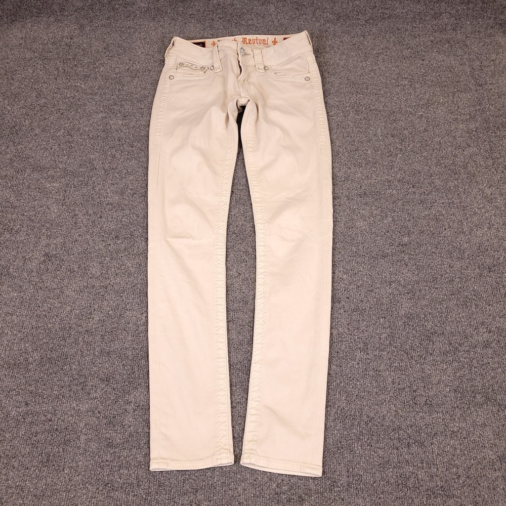 Rock Revival Celinda Womens 28x30.5 Ivory Ankle Skinny Low Rise Zip Hem Jeans